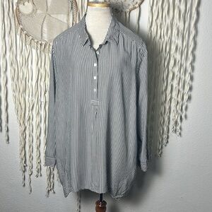 J. Jill Gray and White Stripe Rayon Tunic Roll Tab Sleeve Blouse 3X